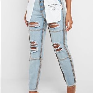 INSIDE OUT DENIM JEANS WITH DISTRESSING